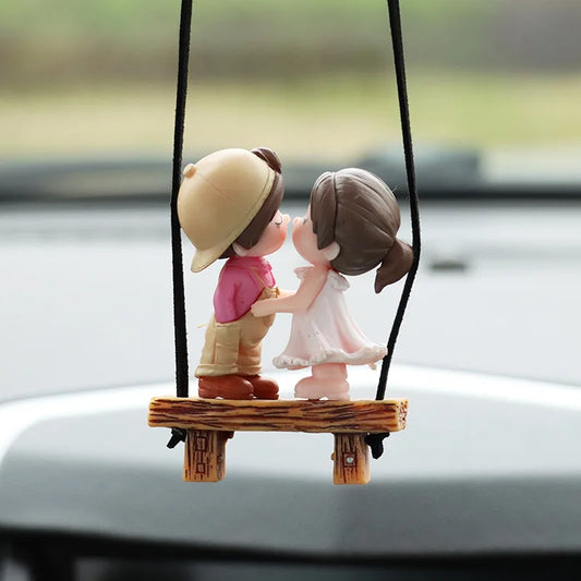 Cartoon Figure Swing Couples Car Accessories Cute Kiss Doll Ornament Auto Rearview Mirror Hanging Pendant Interior Decor Gifts