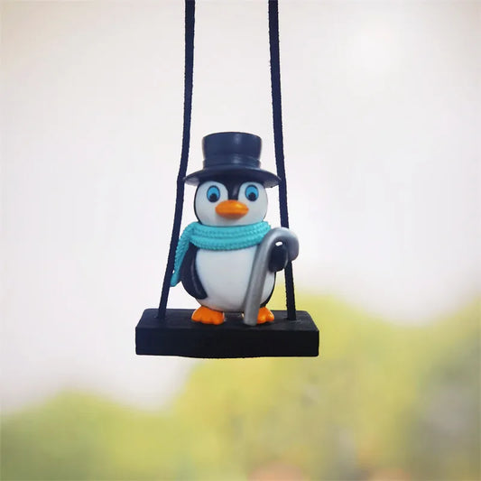 Car Pendant Swing Sled Gentleman Penguin Hanging Ornaments Auto Rearview Mirror Decoration Car Interior Accessories Animal Doll